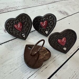 NEW Heart Shaped Metal Napkin Holders - Red Ceramic Accents - 4 - From France